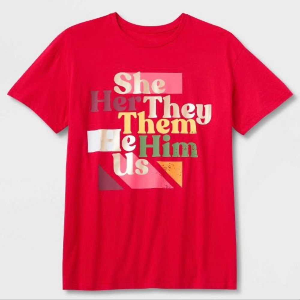 Pride Adult Pronouns Short Sleeve T-Shirt - Red